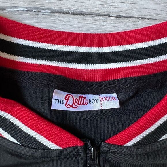 The Delta Box ΔΣθ Sorority Varsity TrackSuit Top in Black / Red XXXXL New - Picture 5 of 7